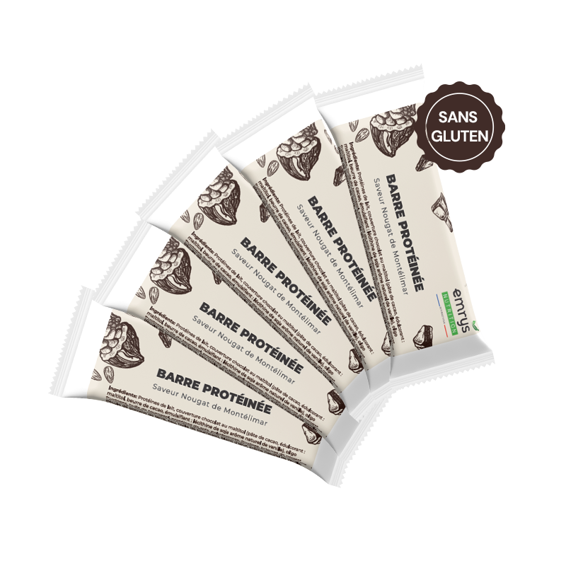 5 barre di proteine senza glutine - sapore di torrone di Montélimar